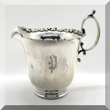 S25. Sterling silver creamer w/scroll edge monogrammed ”P” 3.5”h x 5”l x 3.5”d - $95 